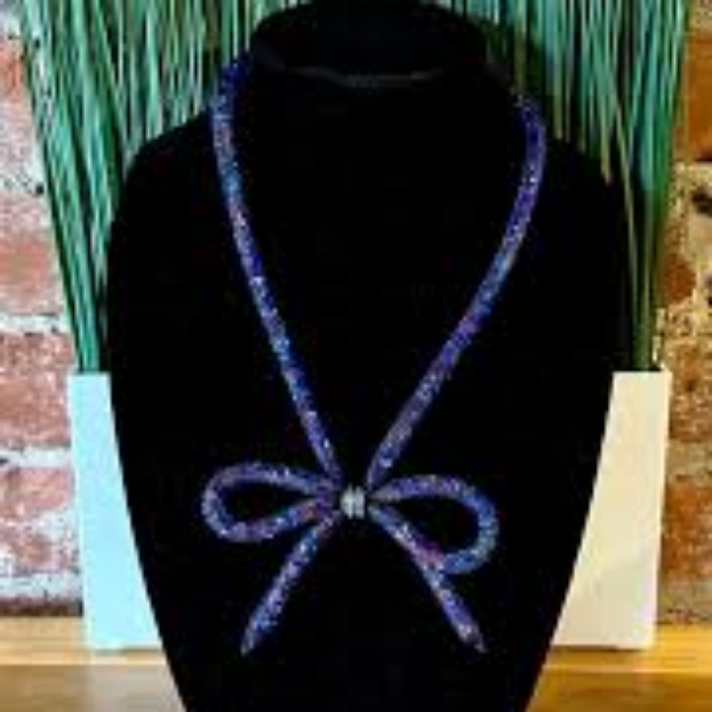 Betsey Johnson Blue Mesh bow necklace